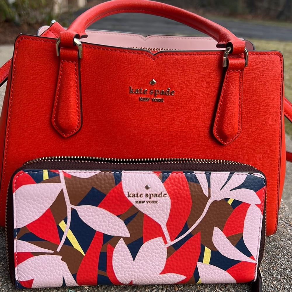 Authentic Large Orange Kate Spade Purse with Wallet